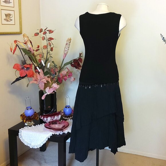 NWT Women Black 2-Layers of Tiered Lined Elastic High Waist Asymmetrical Skirt - Picture 13 of 15